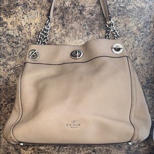 Coach - #36855 - Beige Leather Shoulder Bag with Silver Accents